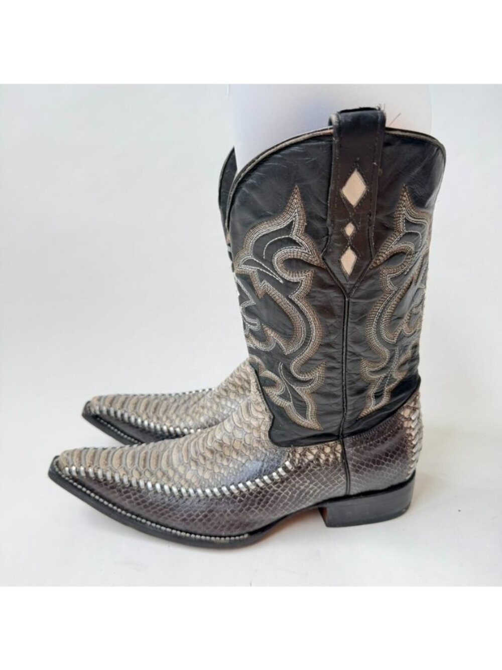 Botas Armenta Mens Size 9.5 Python Leather Western Cowboy Boots Black Green